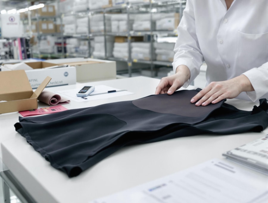 Inspectie van een zwart patroondeel voor een shapewearmonster