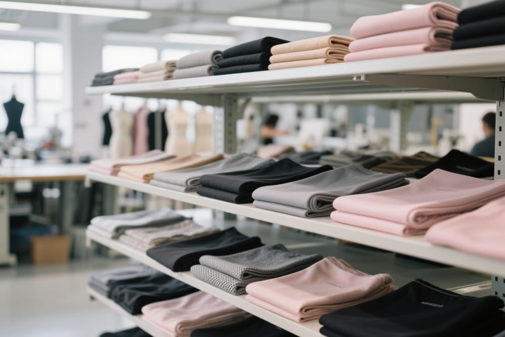 Gesorteerde elastische materialen in een shapewear-productiefaciliteit