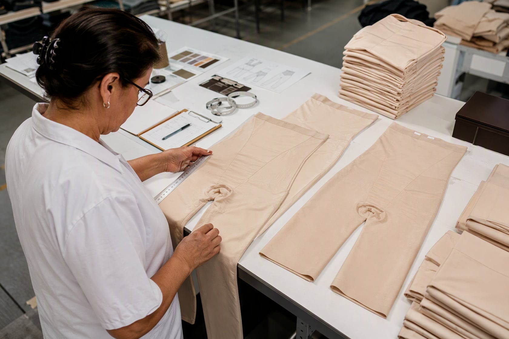 Beoordeling van de maten en specificaties van een shapewearmodel binnen het productteam