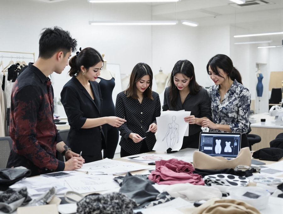 Productteam dat shapewearmodellen, materialen en ontwerpen coördineert